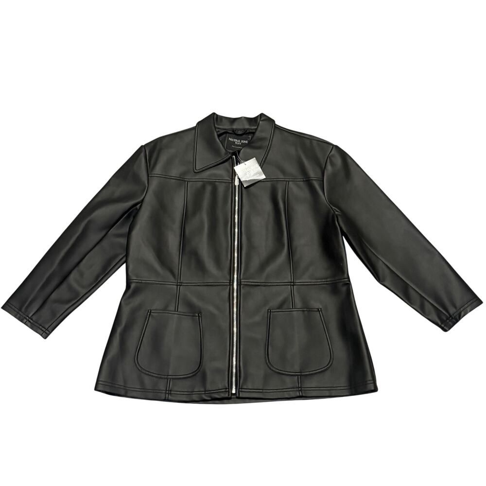 Neutral Zone Matte Black Faux Leather Jacket 22W NEW Chic Edgy Capsule Full Zip